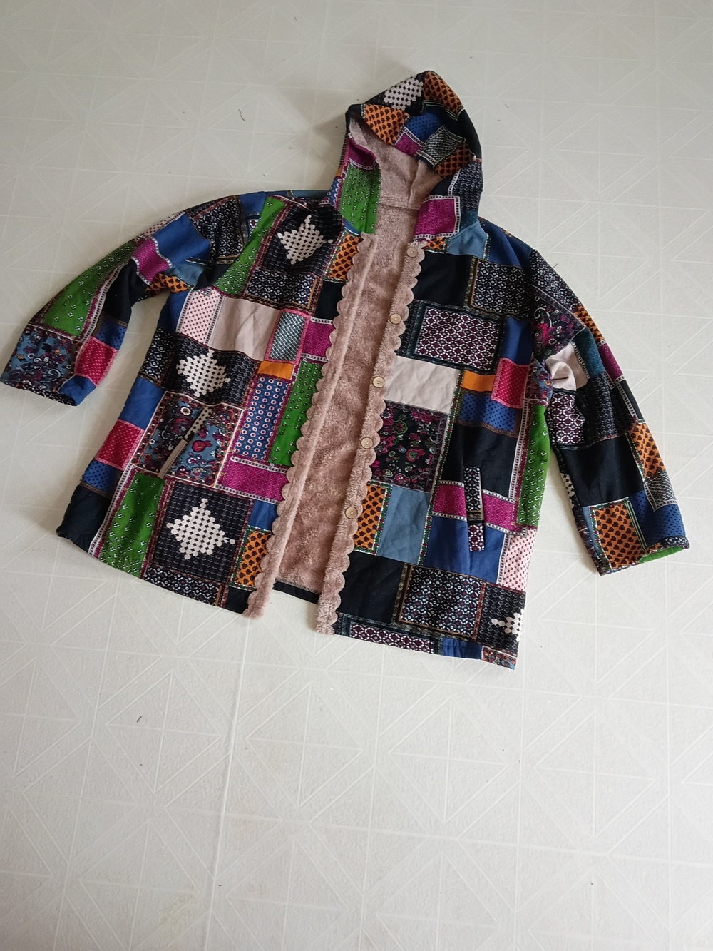 Patchwork with Faux Fur Trim - Multicolor